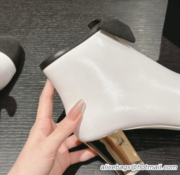 Best Grade Chanel Calfskin & Grosgrain Ankle Boots with Bow White 722068