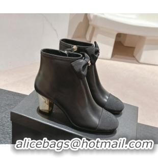 Most Popular Chanel Calfskin & Grosgrain Ankle Boots with Bow Black 722069