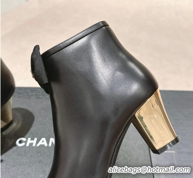 Most Popular Chanel Calfskin & Grosgrain Ankle Boots with Bow Black 722069