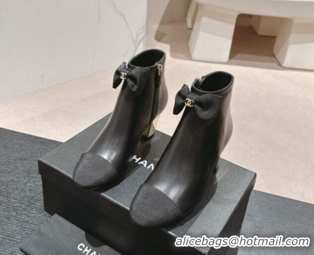 Most Popular Chanel Calfskin & Grosgrain Ankle Boots with Bow Black 722069