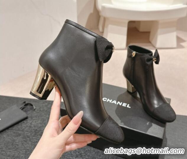 Most Popular Chanel Calfskin & Grosgrain Ankle Boots with Bow Black 722069