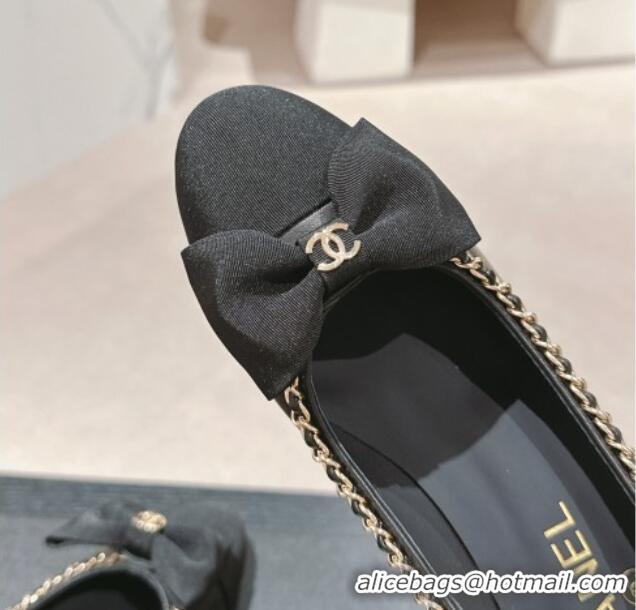 Sophisticated Chanel Calfskin & Grosgrain Pumps 7cm with Chain Bow Black 722072