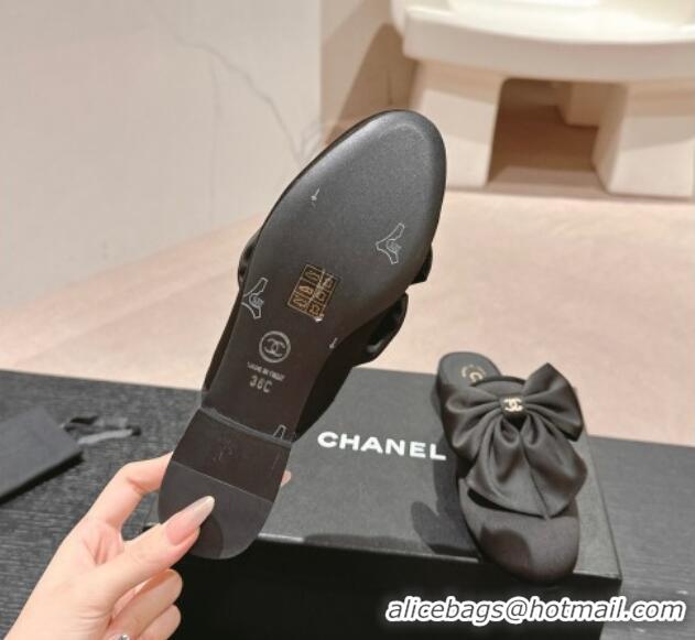 Lower Price Chanel Satin Flat Mules with Maxi Bow Black 722076