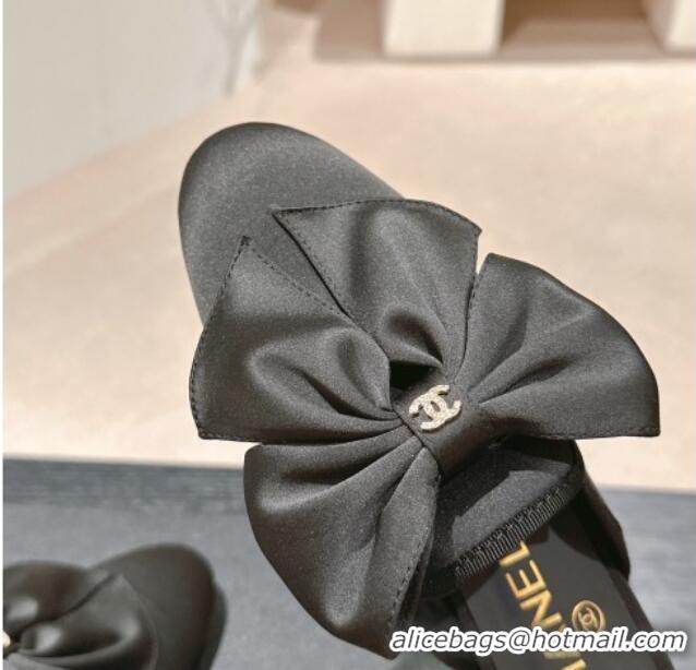 Lower Price Chanel Satin Flat Mules with Maxi Bow Black 722076