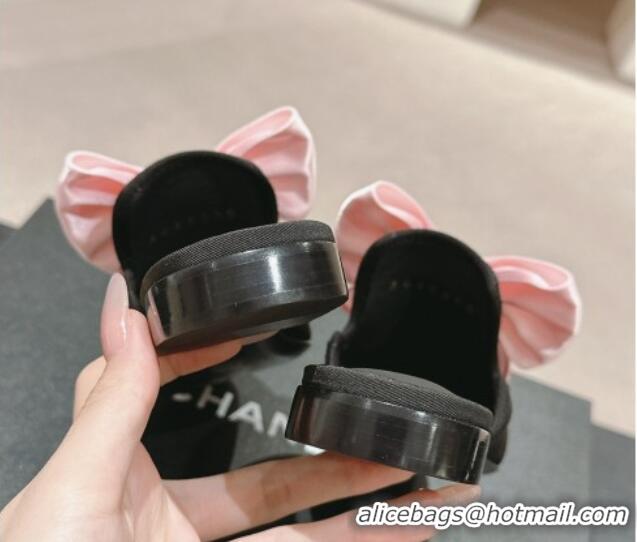 Sumptuous Chanel Satin Flat Mules with Maxi Bow Black/Pink 722078