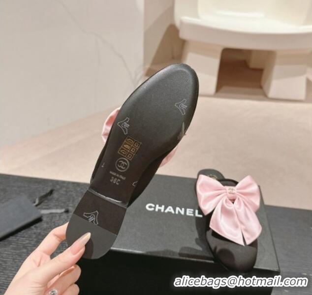 Sumptuous Chanel Satin Flat Mules with Maxi Bow Black/Pink 722078