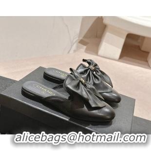 Popular Style Chanel Calfskin Flat Mules with Maxi Bow Black 722079