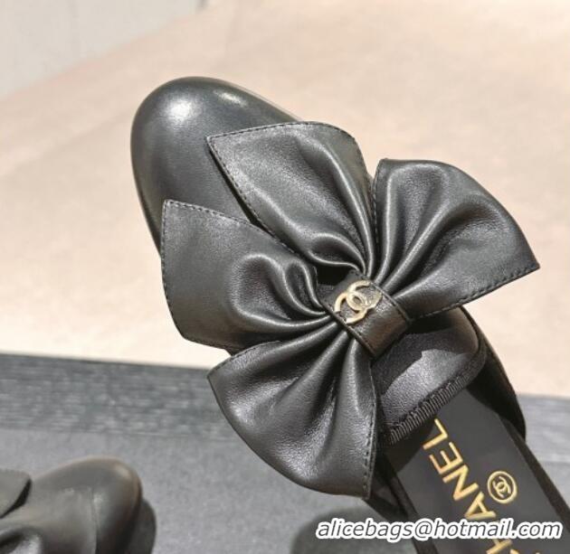 Popular Style Chanel Calfskin Flat Mules with Maxi Bow Black 722079