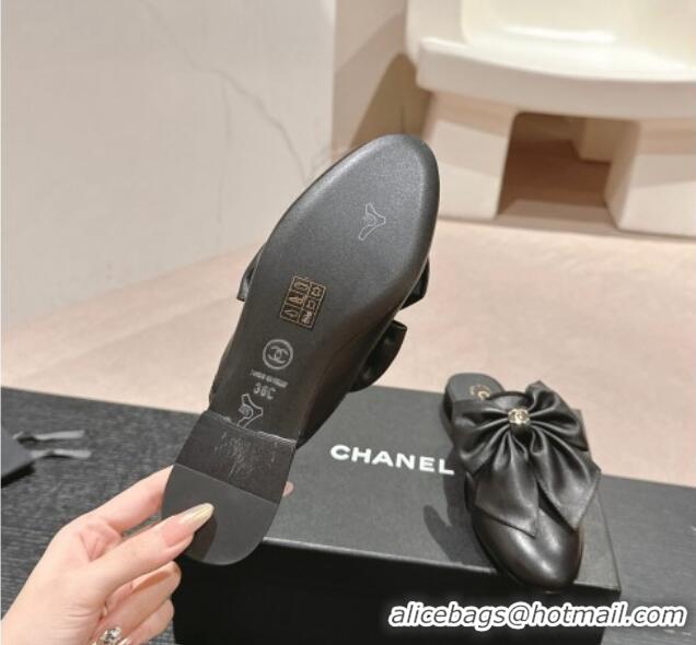 Popular Style Chanel Calfskin Flat Mules with Maxi Bow Black 722079