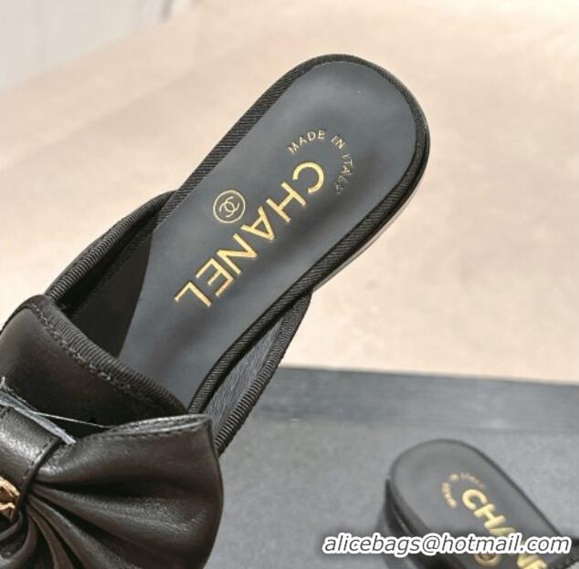 Popular Style Chanel Calfskin Flat Mules with Maxi Bow Black 722079