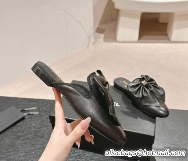 Popular Style Chanel Calfskin Flat Mules with Maxi Bow Black 722079