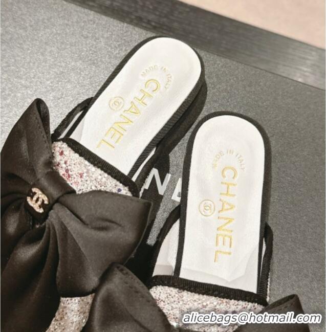 Big Discount Chanel Sequins Flat Mules with Maxi Bow White 722080