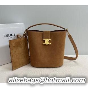 Top Quality Celine Medium Louise Bucket bag in Suede Blonde 116613 Brown 2024