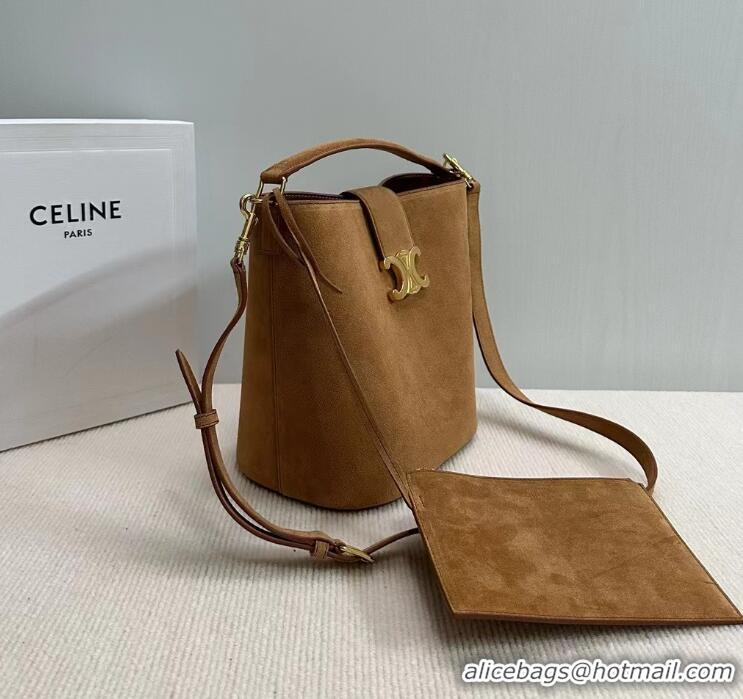 Top Quality Celine Medium Louise Bucket bag in Suede Blonde 116613 Brown 2024