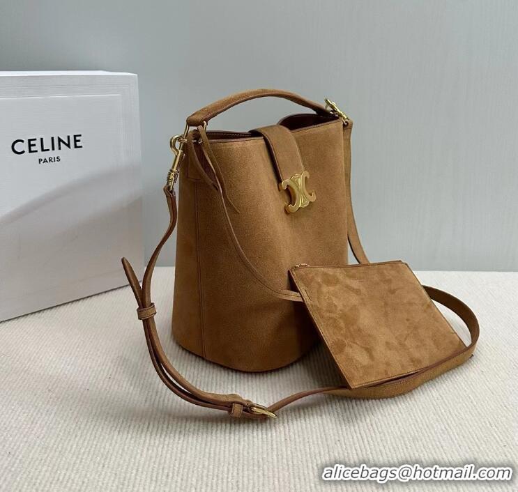 Top Quality Celine Medium Louise Bucket bag in Suede Blonde 116613 Brown 2024