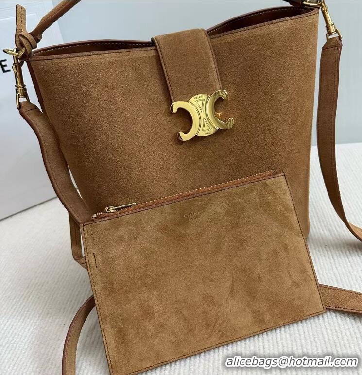 Top Quality Celine Medium Louise Bucket bag in Suede Blonde 116613 Brown 2024