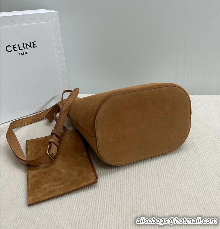 Top Quality Celine Medium Louise Bucket bag in Suede Blonde 116613 Brown 2024