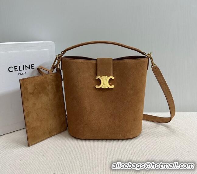 Top Quality Celine Medium Louise Bucket bag in Suede Blonde 116613 Brown 2024