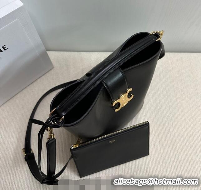 Top Grade Celine Medium Louise Bucket bag in Smooth Calfskin 116613 Black 2024