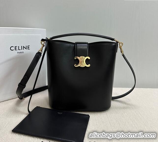 Top Grade Celine Medium Louise Bucket bag in Smooth Calfskin 116613 Black 2024