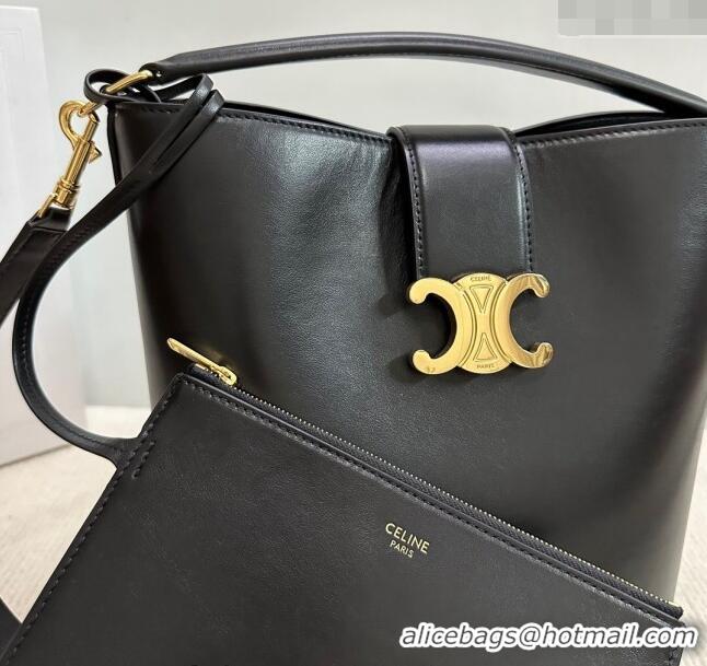 Top Grade Celine Medium Louise Bucket bag in Smooth Calfskin 116613 Black 2024