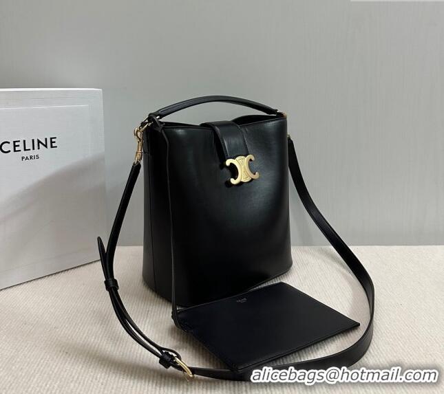 Top Grade Celine Medium Louise Bucket bag in Smooth Calfskin 116613 Black 2024