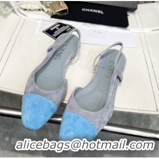 ​Top Grade Chanel Suede Slingbacks Ballet Flat 423107 Grey/Blue