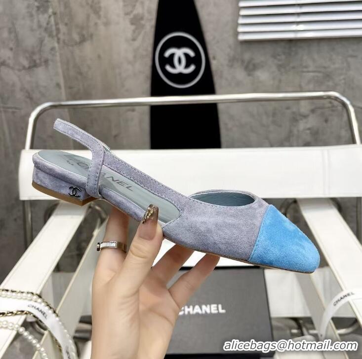 ​Top Grade Chanel Suede Slingbacks Ballet Flat 423107 Grey/Blue