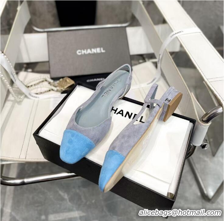 ​Top Grade Chanel Suede Slingbacks Ballet Flat 423107 Grey/Blue