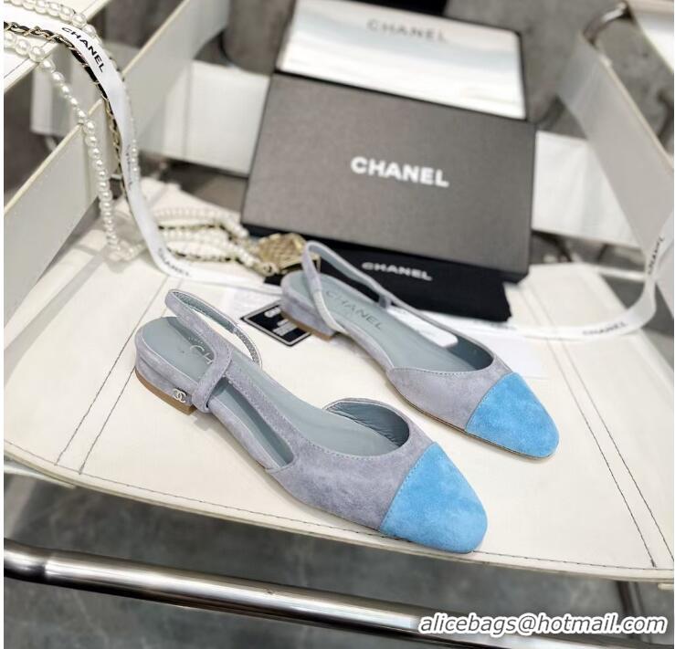 ​Top Grade Chanel Suede Slingbacks Ballet Flat 423107 Grey/Blue