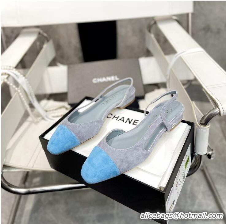 ​Top Grade Chanel Suede Slingbacks Ballet Flat 423107 Grey/Blue