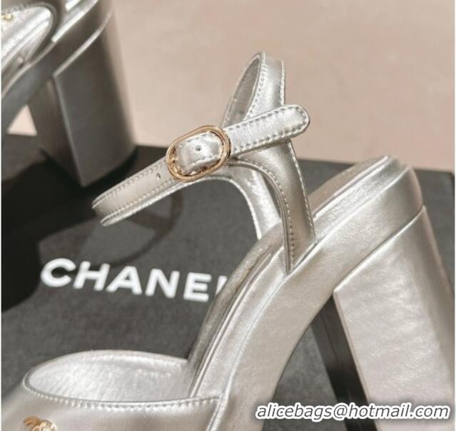 Low Price Chanel Calfskin Platform Sandals 12cm Silver Leather 722086