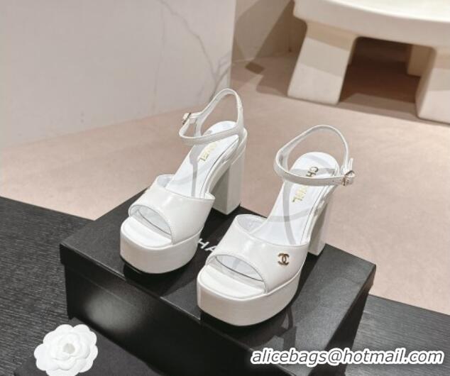 Buy Discount Chanel Calfskin Platform Sandals 12cm White/Gold CC 722088