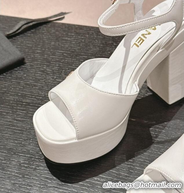 Buy Discount Chanel Calfskin Platform Sandals 12cm White/Gold CC 722088