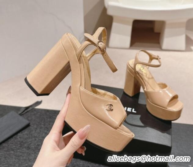 Perfect Chanel Calfskin Platform Sandals 12cm Beige 722090