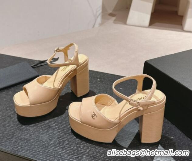 Perfect Chanel Calfskin Platform Sandals 12cm Beige 722090