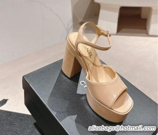 Perfect Chanel Calfskin Platform Sandals 12cm Beige 722090