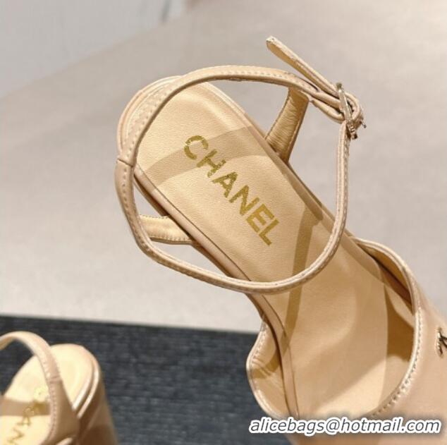 Perfect Chanel Calfskin Platform Sandals 12cm Beige 722090