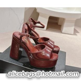 Shop Duplicate Chanel Calfskin Platform Sandals 12cm Dark Burgundy 722092