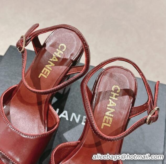 Shop Duplicate Chanel Calfskin Platform Sandals 12cm Dark Burgundy 722092