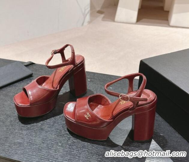 Shop Duplicate Chanel Calfskin Platform Sandals 12cm Dark Burgundy 722092