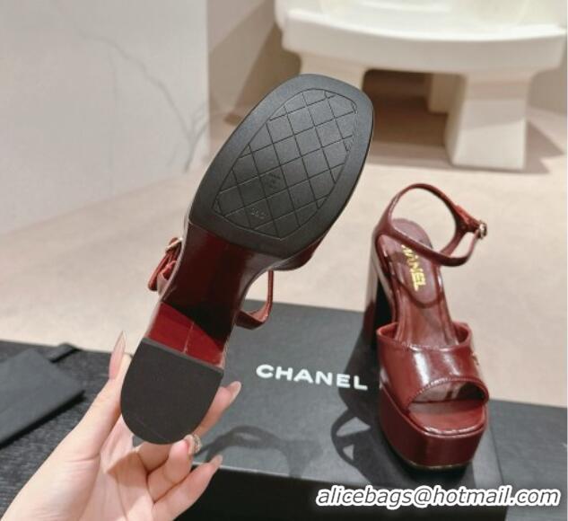 Shop Duplicate Chanel Calfskin Platform Sandals 12cm Dark Burgundy 722092