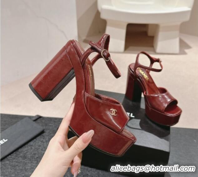 Shop Duplicate Chanel Calfskin Platform Sandals 12cm Dark Burgundy 722092