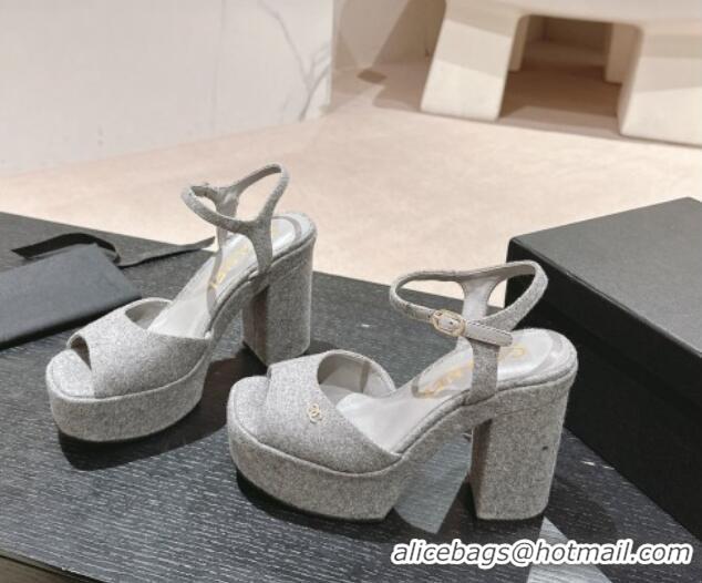 Duplicate Chanel Wool Platform Sandals 12cm Grey/Silver cc 722094