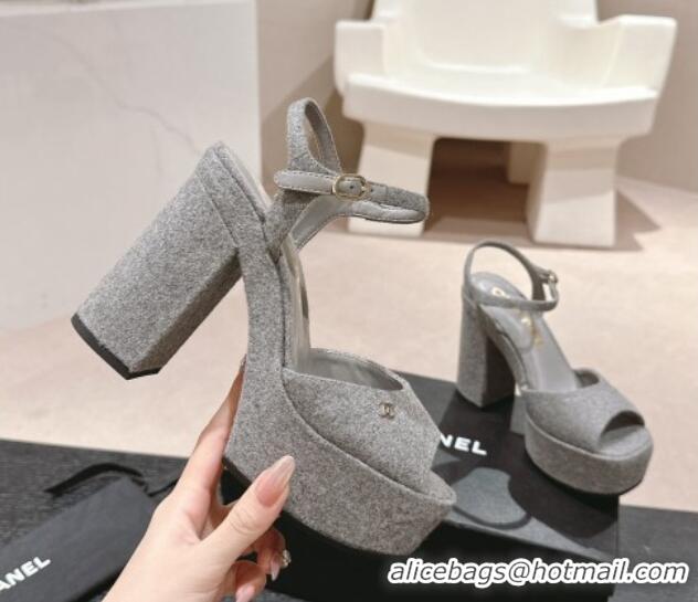 Duplicate Chanel Wool Platform Sandals 12cm Grey/Silver cc 722094