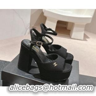 Grade Quality Chanel Wool Platform Sandals 12cm Black/Gold CC 722095