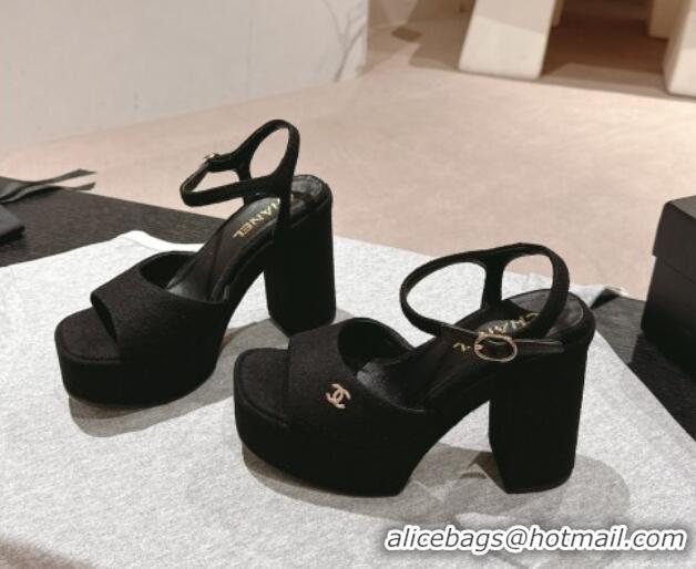 Grade Quality Chanel Wool Platform Sandals 12cm Black/Gold CC 722095