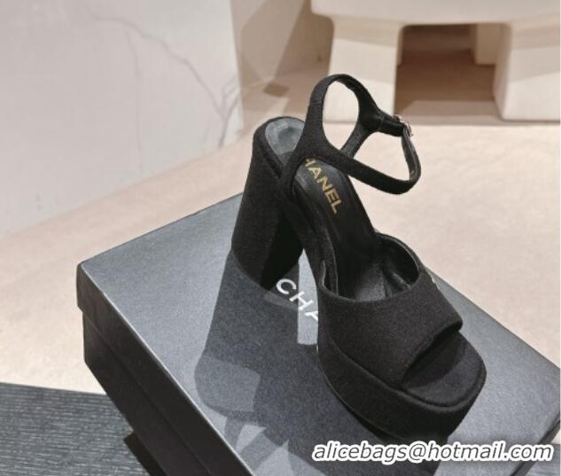 Grade Quality Chanel Wool Platform Sandals 12cm Black/Gold CC 722095