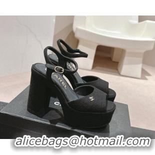 Sophisticated Chanel Wool Platform Sandals 12cm Black/Silver cc 722096