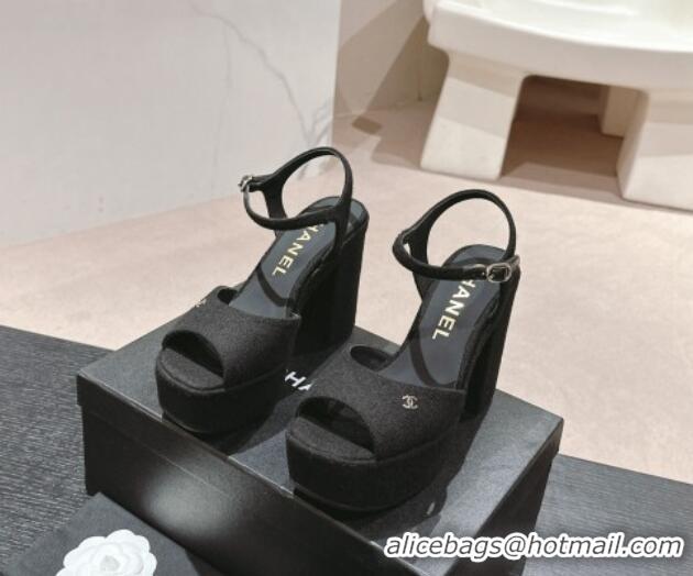 Sophisticated Chanel Wool Platform Sandals 12cm Black/Silver cc 722096